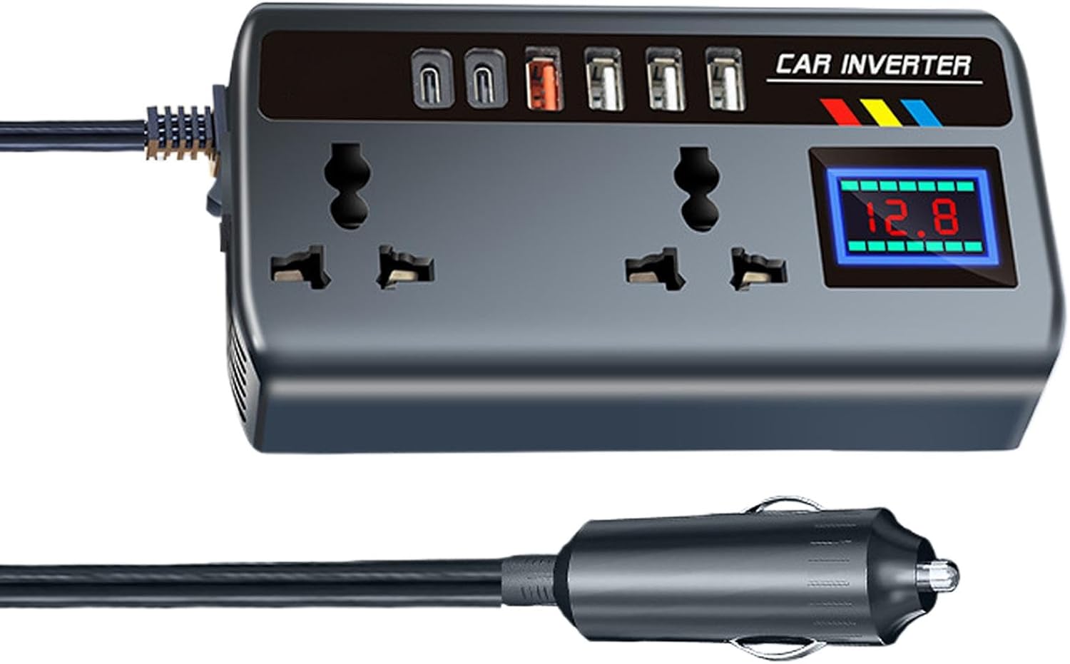 Car Inverter, Vehicle Powers Converter, Powers Inverter, Car Powers Inverters, Vehicle Pure Sine, Fast Charging Ports Portable Automotive Charger Inverter 3 Usb Ports for Camping, Traveling Supplies