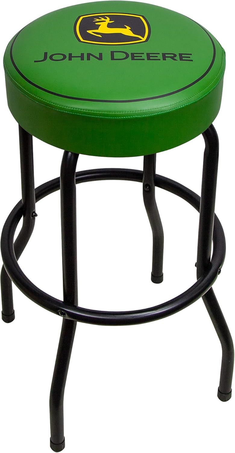 Plasticolor 004792R01 John Deere Logo Garage and Game Room Stool with Matte Green Top and Black Legs