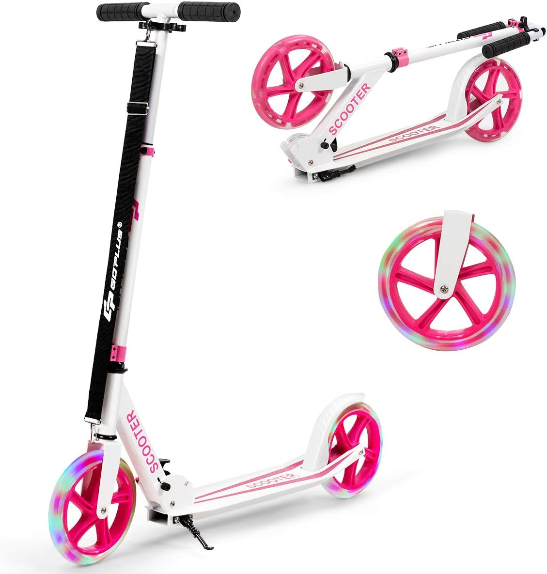 GYMAX 2 Wheel Kick Scooter, Foldable Scooters with Adjustable Height & Light Wheel, Stunt Sport Scooter for Kids Teens or Adult