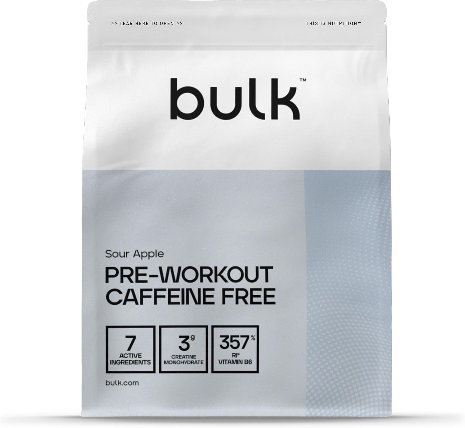 Bulk Pre Workout Caffeine Free, Sour Apple, 300 g