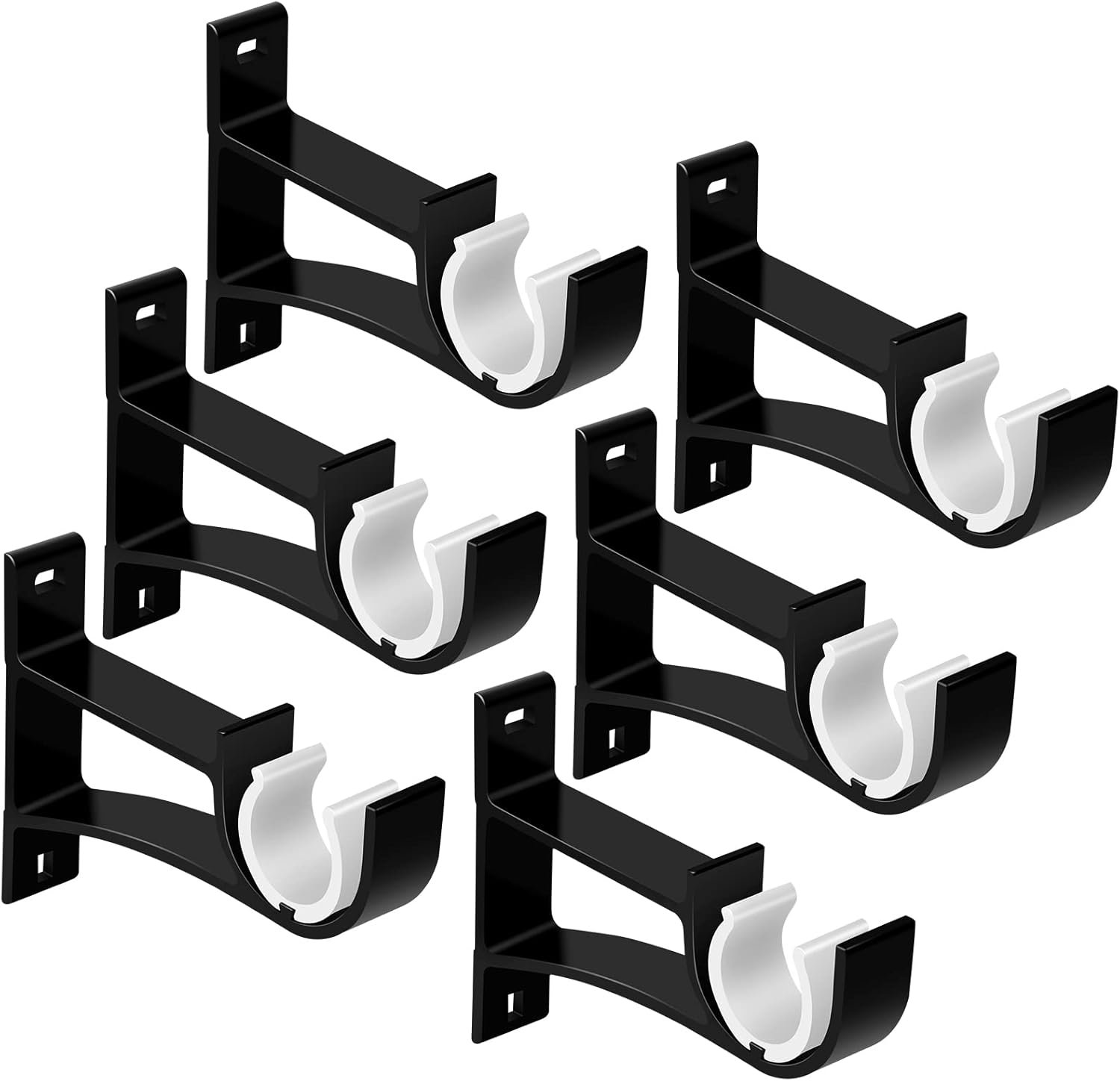 Curtain Rod Brackets, 6 Pack Heavy Duty Curtain Rod Holders Metal Single Curtain Rod Bracket for 1 Inch Rod, Black Drapery Rod Hangers Support Hook with Mounting Hardware