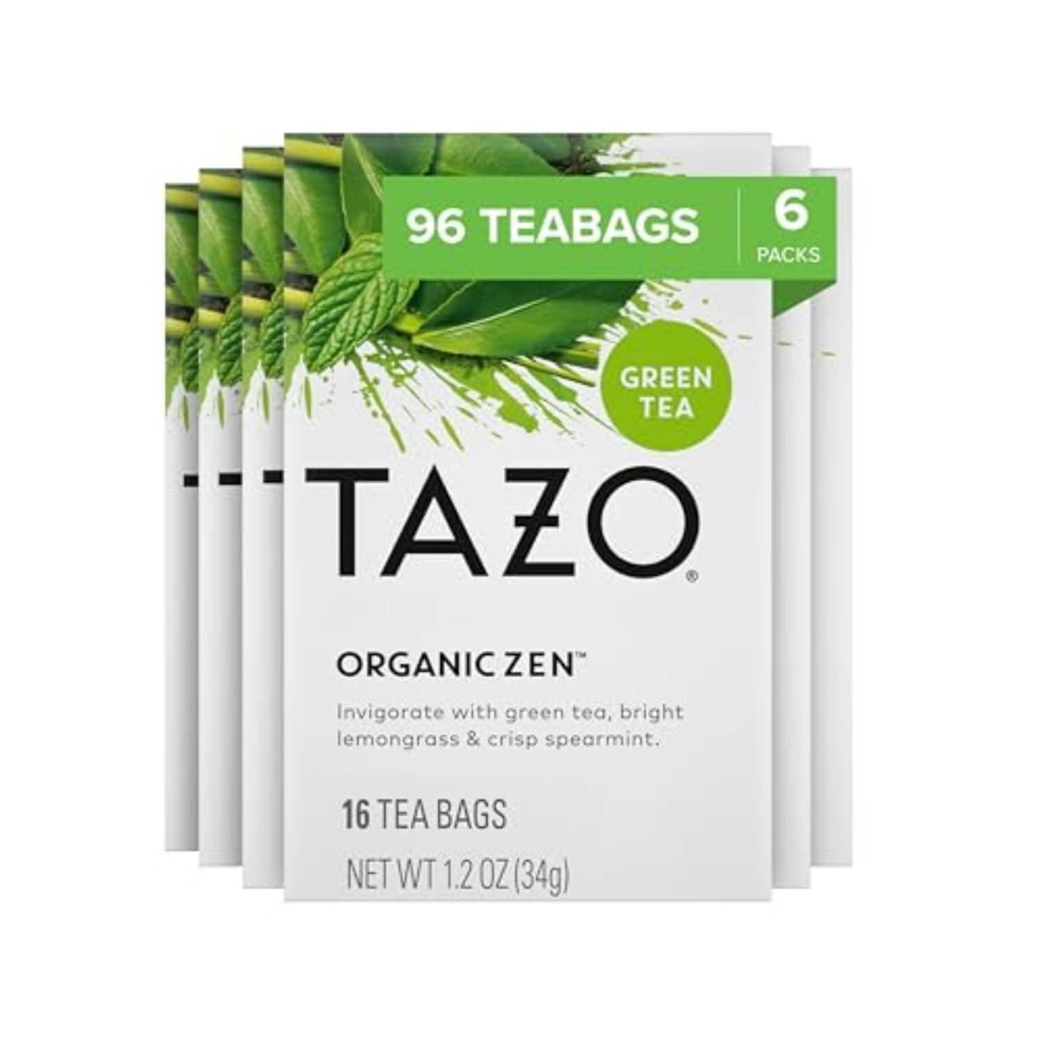 TAZO Organic Zen Green Tea, Green Tea Zen for Health and Wellness, 96 Total Tea Bags (16ct - Pack of 6)