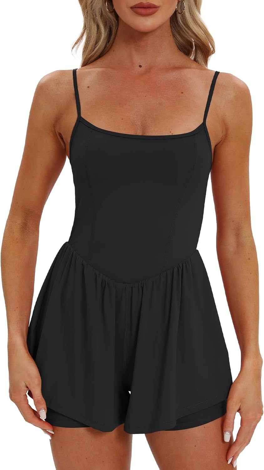 Beaully Women's Summer Sleeveless Rompers Spaghetti Strap Double Lined Shorts Jumpsuit One Piece Outfits