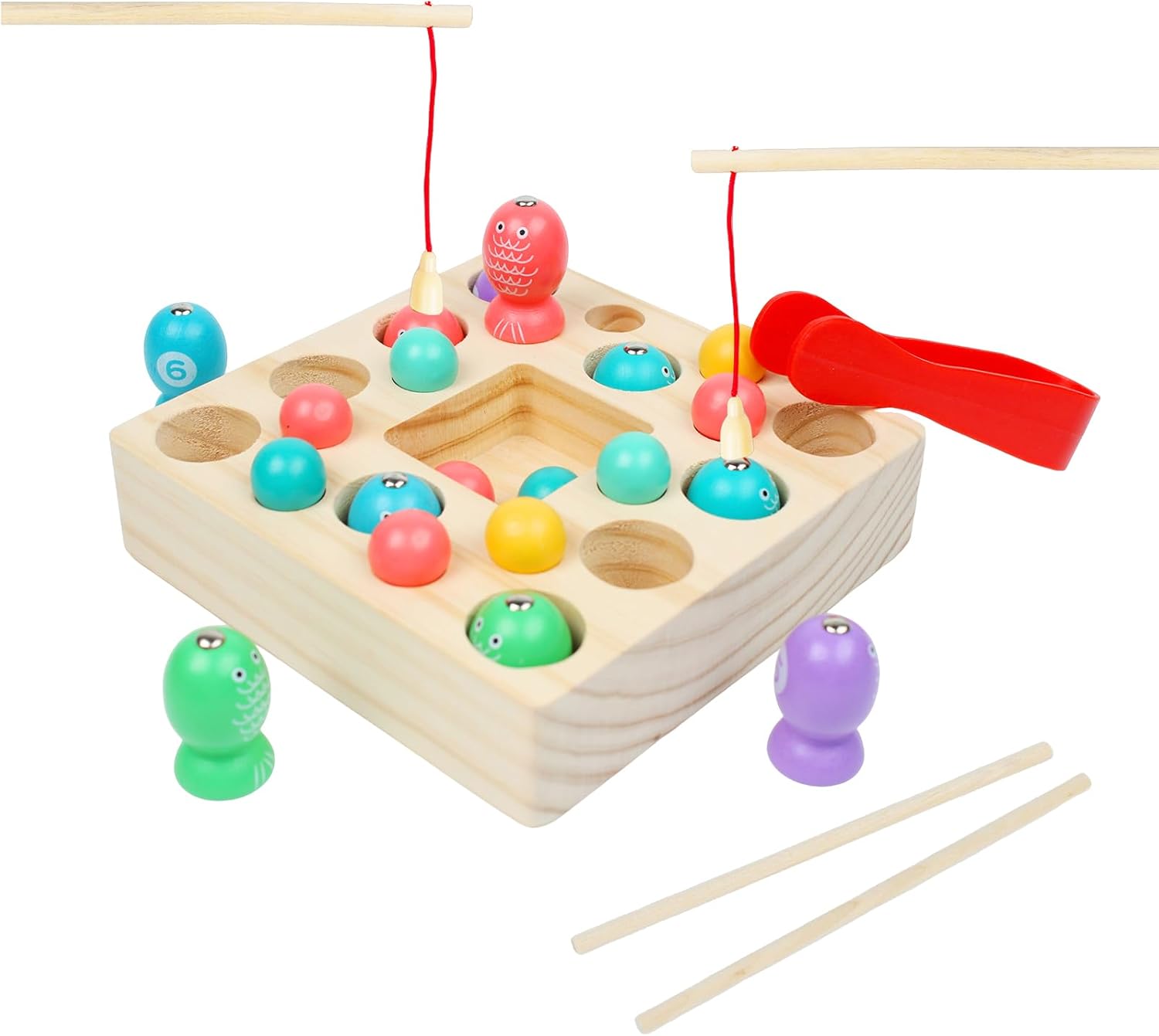 Little Frog Toys 3-IN-1 Wooden Fishing Toys, Magnetic Kids Toys, Children Educational Toys, Early Development and Activity Toys, Ideal Fishing Game Wooden Toys for 3+ Year Olds