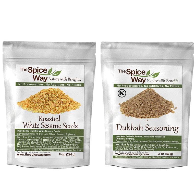 The Spice Way Bundle includes Roasted White Sesame Seeds 8oz & Dukkah Spice Blend 2 oz