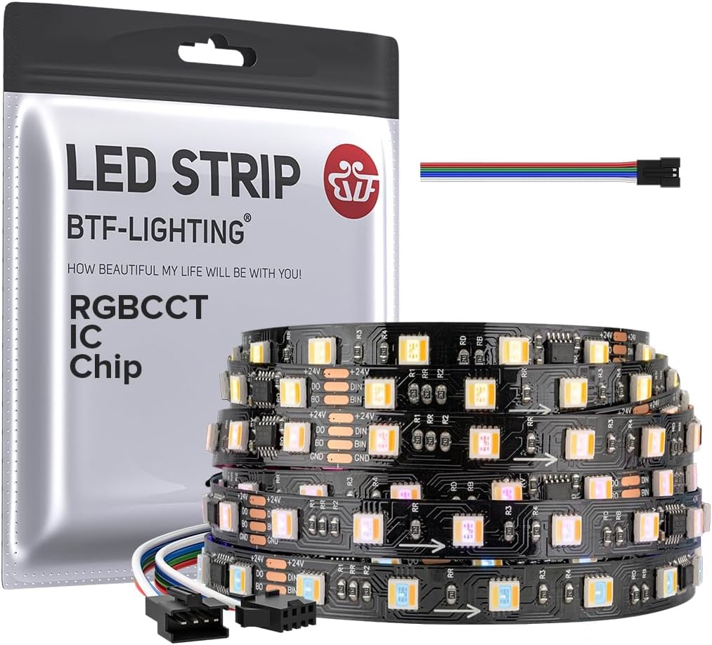 BTF-LIGHTING WS2805 SPI RGBCCT Addressable Dream Colour LED Strip WS2805 IC LED Strip 5M 60LEDs/m 50Pixels DC24V IP30 Chasing Effect DIY Decoration(Not Including Controller&Power Supply)