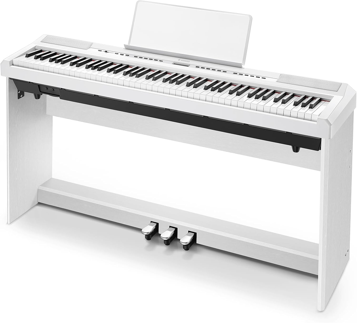 Donner DEP-20 Beginner Digital Piano 88 Key Full Size Weighted Keyboard, Portable Electric Piano with Furniture Stand, 3-Pedal Unit, White