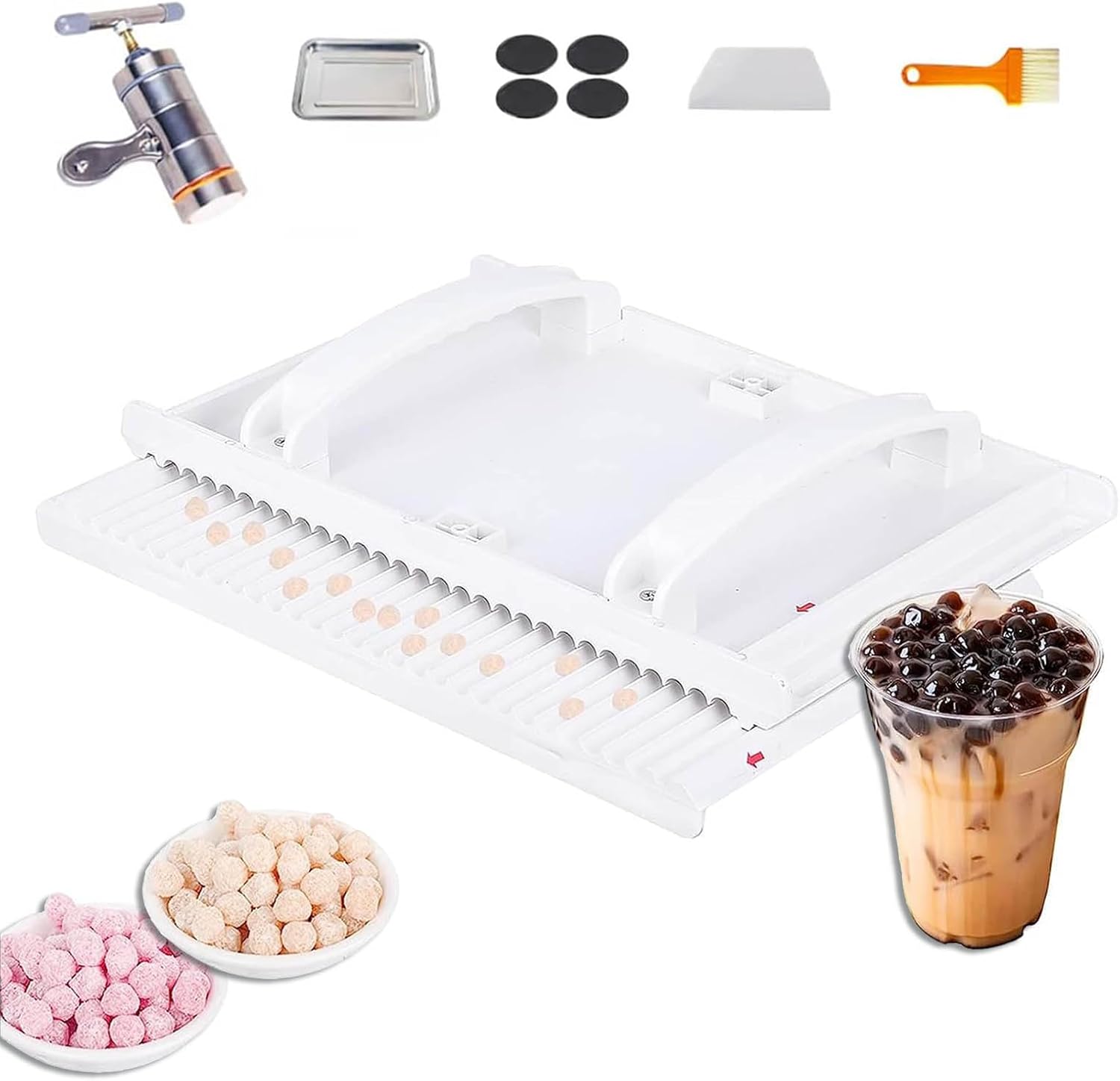 Manual Tapioca Pearl Maker Machine, 3-12mm Tapioca Pearls Forming Machine, Cassava Ball Rubbing Board, with Stainless Steel Striper, for Rub Tapioca Pearls and Taro