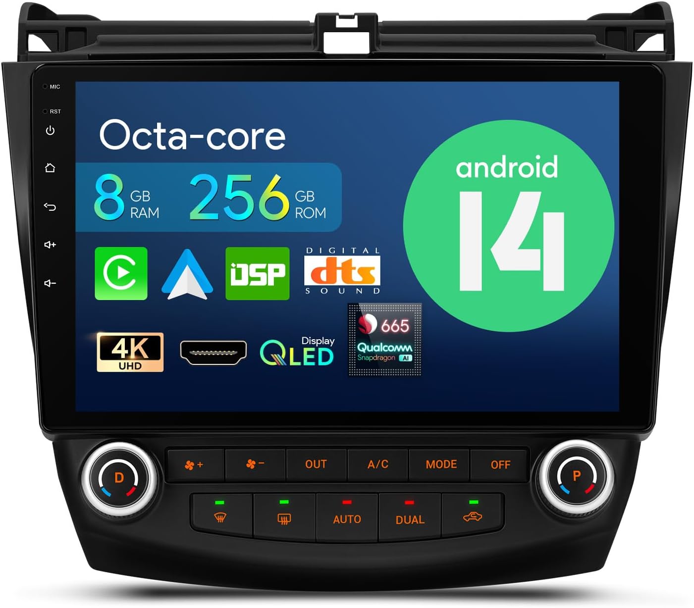XTRONS for 2003 2004 2005 2006 2007 Honda Accord Radio, Android 14 Qualcomm Octa Core 8GB+256GB Car Stereo, 10.1 Inch QLED Touch Screen GPS Navigation Bluetooth DSP Car Play Android Auto