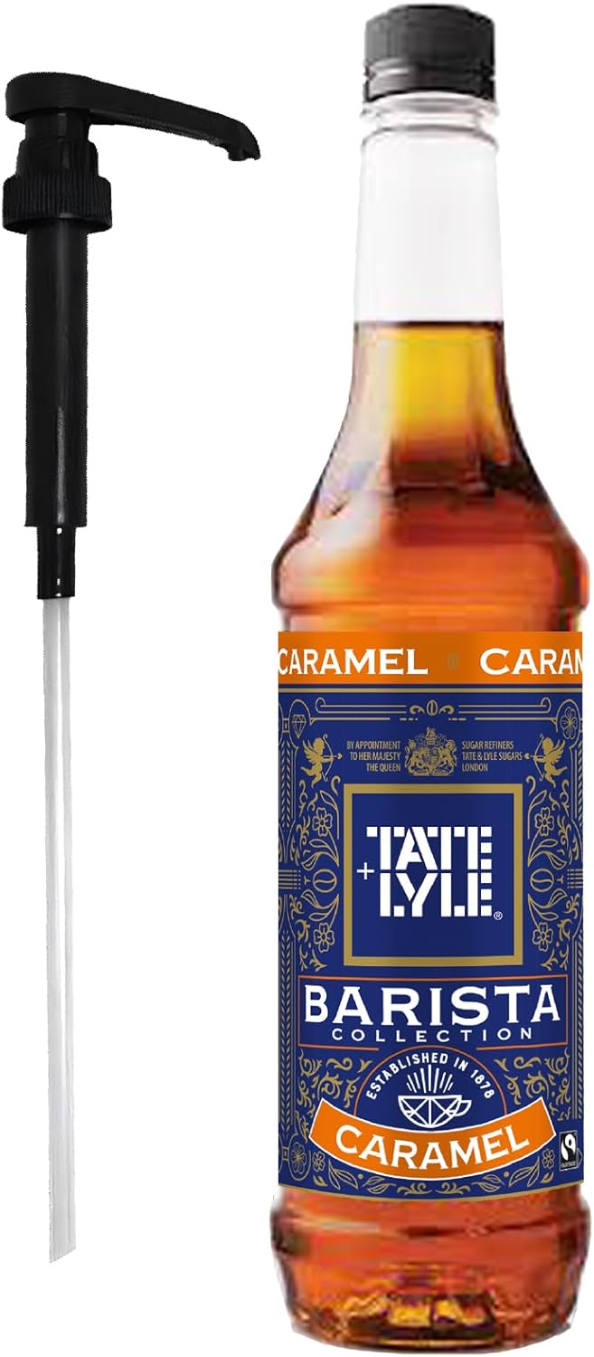 Tate & Lyle - Caramel Syrup with Pump - Fairtrade Set, Vegan and Vegetarian Friendly - Caramel for Coffee, Cold Drinks and Hot Drinks - Produced in the UK - 750ml Bottle, with Pump