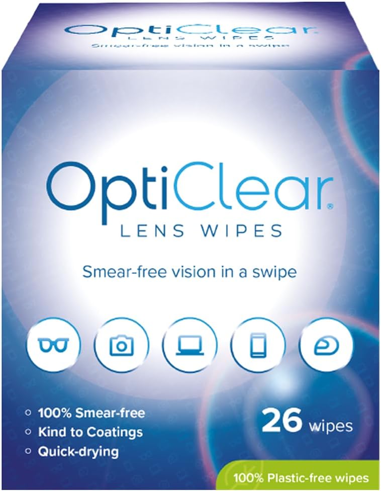 Opticlear Lens Wipes - Cleaning Wipes for Eyeglasses, Smartphones, Tablets, Laptops, TV, Cameras, Screens & Optical Devices - Smear-Free, Quick Drying, Anti-Fog, Safe for Coatings - 26 Count, 6-Pack