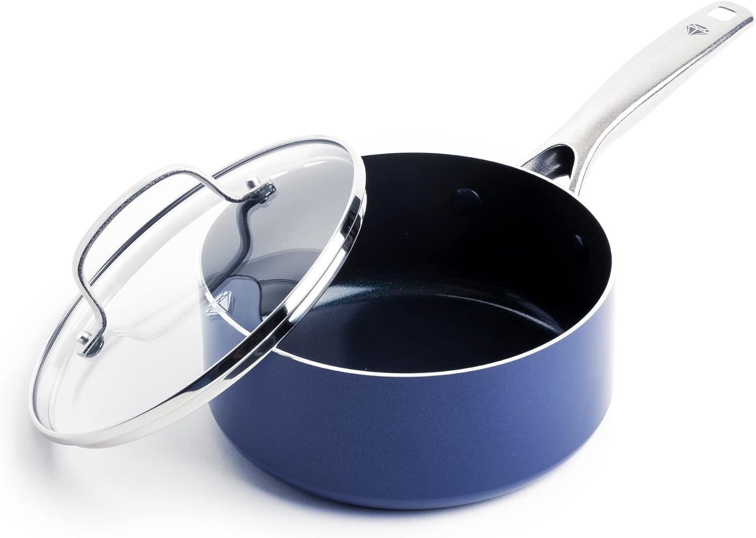Blue Diamond Cookware 2QT Saucepan Pot with Lid, Diamond Infused Ceramic Nonstick, PFAS and PFOA-Free, Dishwasher Safe, Oven Safe, Durable, Versatile, Easy Clean, Even Heating, Blue