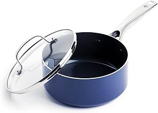 Blue Diamond Cookware 2QT Saucepan Pot with Lid, Diamond Infused Ceramic Nonstick, PFAS and PFOA-Free, Dishwasher Safe, Oven Safe, Durable, Versatile, Easy Clean, Even Heating, Blue