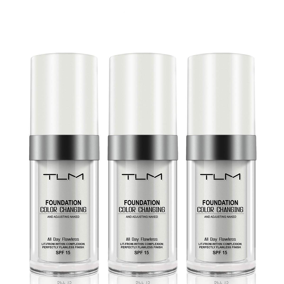 3 PACK TLM Color Changing Foundation Liquid Base All Day Flawless Warm Skin Tone Concealer Cover Cream BB Cream Makeup Base Concealer Cover Moisturizing Fluid for All Skin SPF15