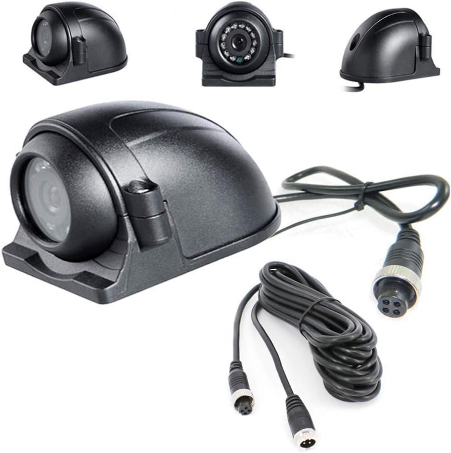 Vehicle Backup Side View Camera 12V/24V 12 LED IR Night Vision 4 Pin Reverse Rear View Camera Waterproof IP68 with 5m Video Cable for Truck Bus Trailer RV 5th Wheel Heavy Duty (4PIN Connector)