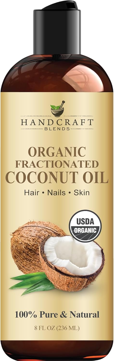 Handcraft Blends Organic Fractionated Coconut Oil - 236 ml - 100% Pure and Natural - Premium Grade Carrier Oil for Skin and Hair - Hair and Body - Massage