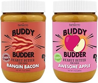 BUDDY BUDDER Awesome Apple + Banging Bacon, 100% Natural Dog Peanut Butter, Healthy Dog Treats - Made in USA (17oz Jars)