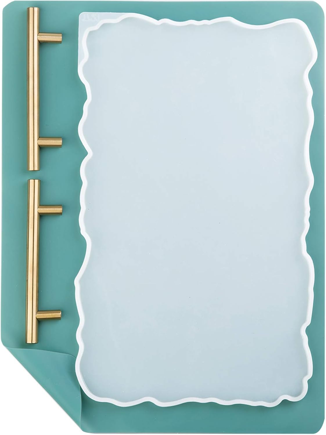 Geode Agate XL Silicone Tray Mold & Gold Handles with A3 Extra Large Silicone Sheet for DIY Crafts, Epoxy Resin Casting Molds for Making Faux Agate Tray, Serving Board