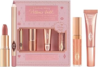 Charlotte Tilbury Pillow Talk Lip Secrets holiday Set - Matte Revolution Lipstick Full Size, Lip Cheat Liner, Collagen Lip Bath Plumper, Jewel Lips Lip Gloss