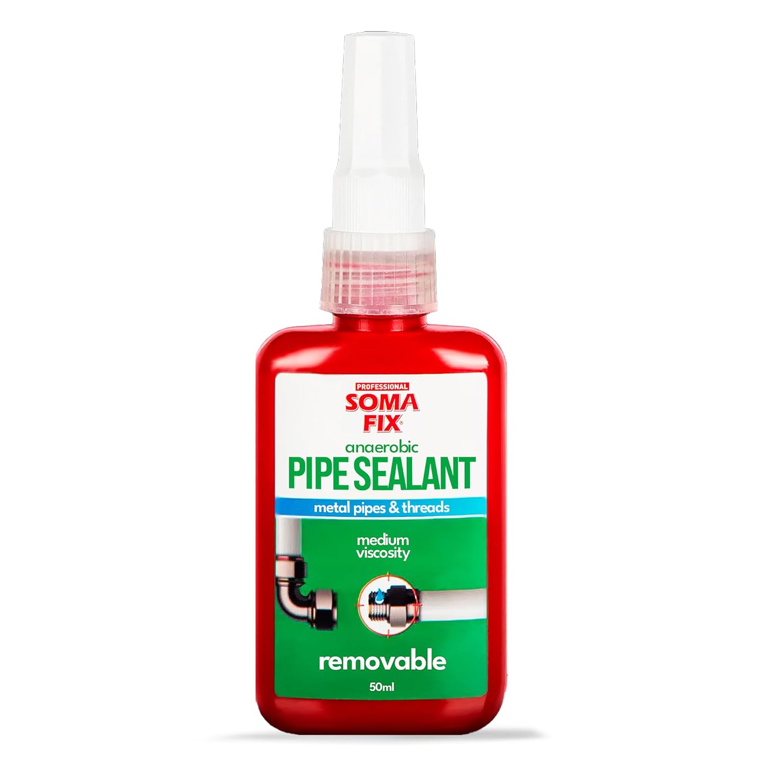 Pipe Thread Sealant - Anaerobic Sealant for Metal Pipes, Gaskets, Fittings & Threaded Joints - Medium Viscosity, High Pressure Resistant, Oil-Proof & Removable (50ml)