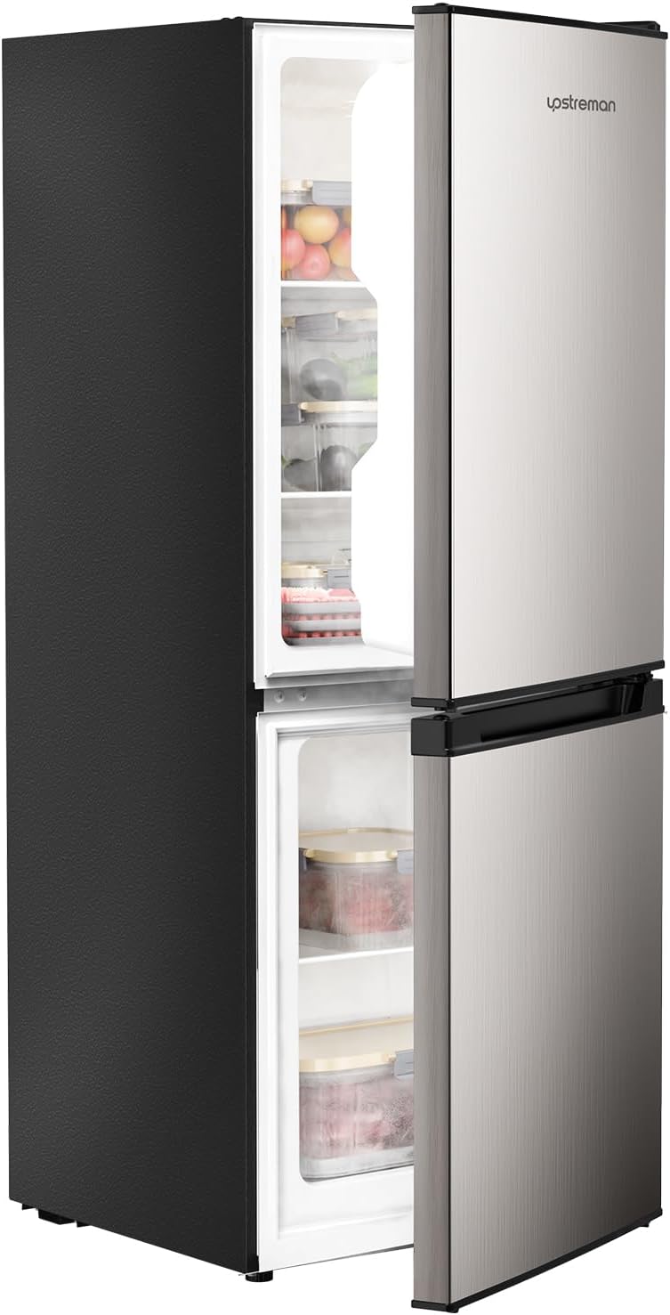 Upstreman 4.0 Cu.Ft Small Refrigerator with Bottom Freezer, Double Door Mini Refrigerator with Freezer, Mini Fridge for Kitchen, Apartment, Dorm, Office, BM40 (Stainless)