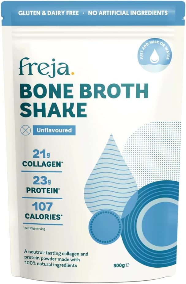 Freja Bone Broth High Protein Shake | Unflavoured | 100% Natural | Rich in Collagen, Protein & Amino Acids | Dairy & Gluten Free | 300g (12 Servings)