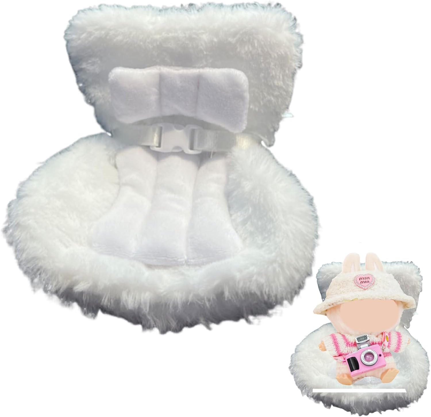 Car Seat for Labubu, Doll Accessory, White Plush Seat for Car and Desktop Display, Compact Design for Easy Installation, Ideal for Doll Collectors and Enthusiasts