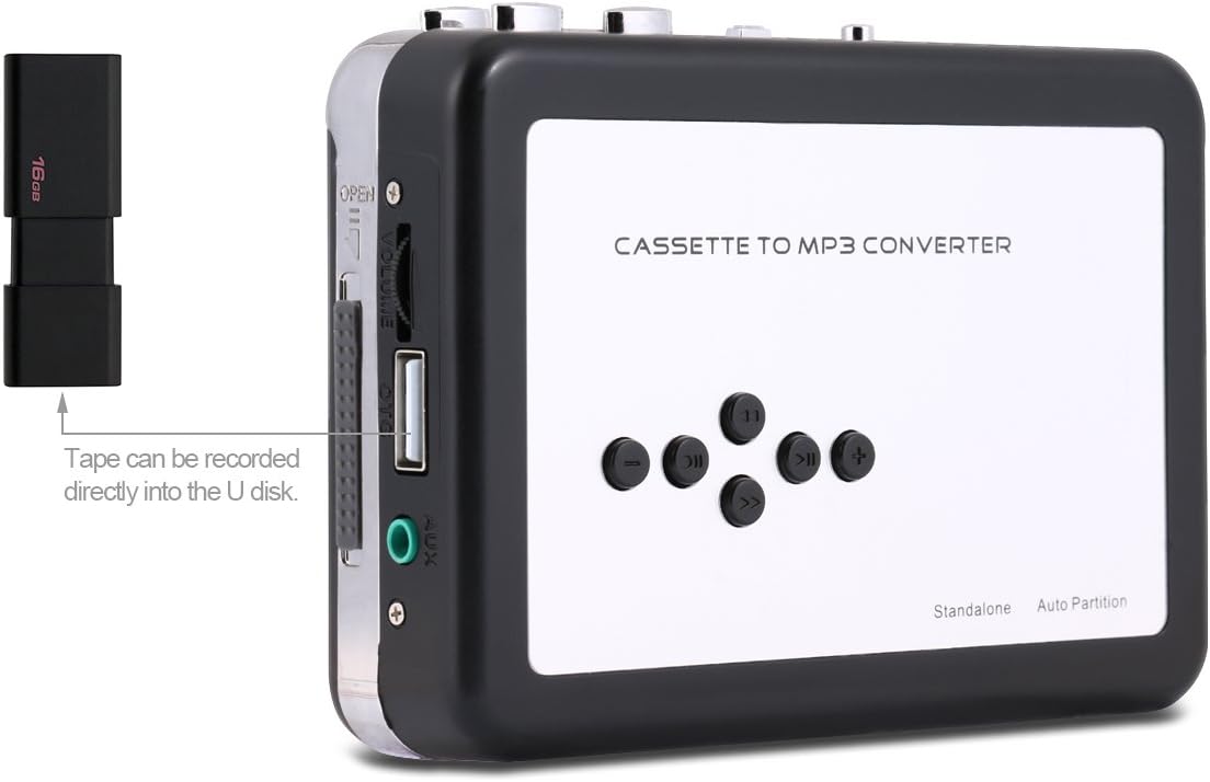 Reshow Portable Cassette Tape Player, Best Overall Standalone USB to MP3 Converter, Audio Cassette to Digital Converter Automatically Divides(Silver)