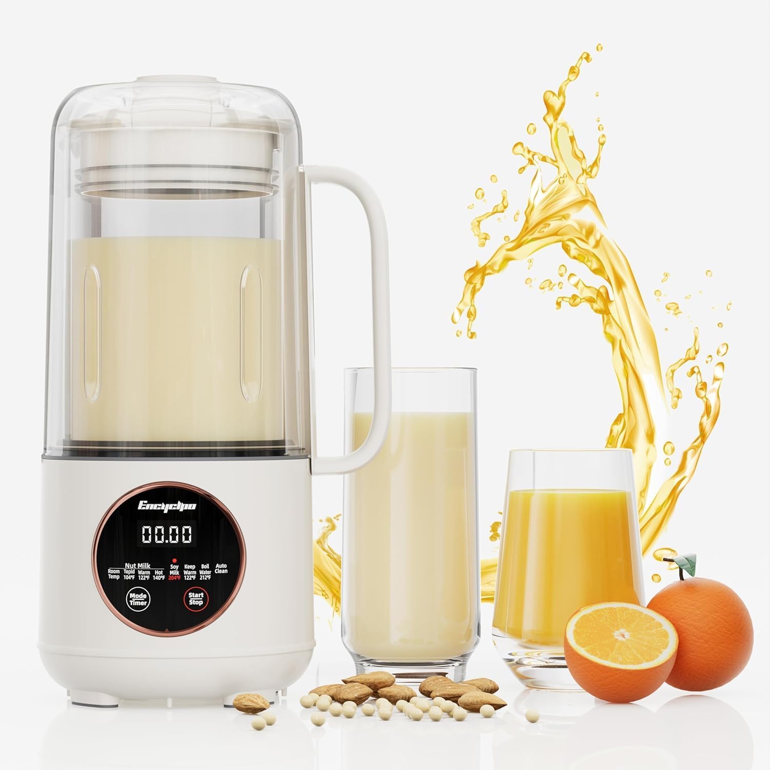 Nut Milk Maker, 50oz Automatic Soy Milk Maker with Spin Clean Brush and Nut Milk Bag, Homemade Plant-Based Oat Milk Machine with Auto Clean, Boil Water, Delay Start, Keep Warm, white