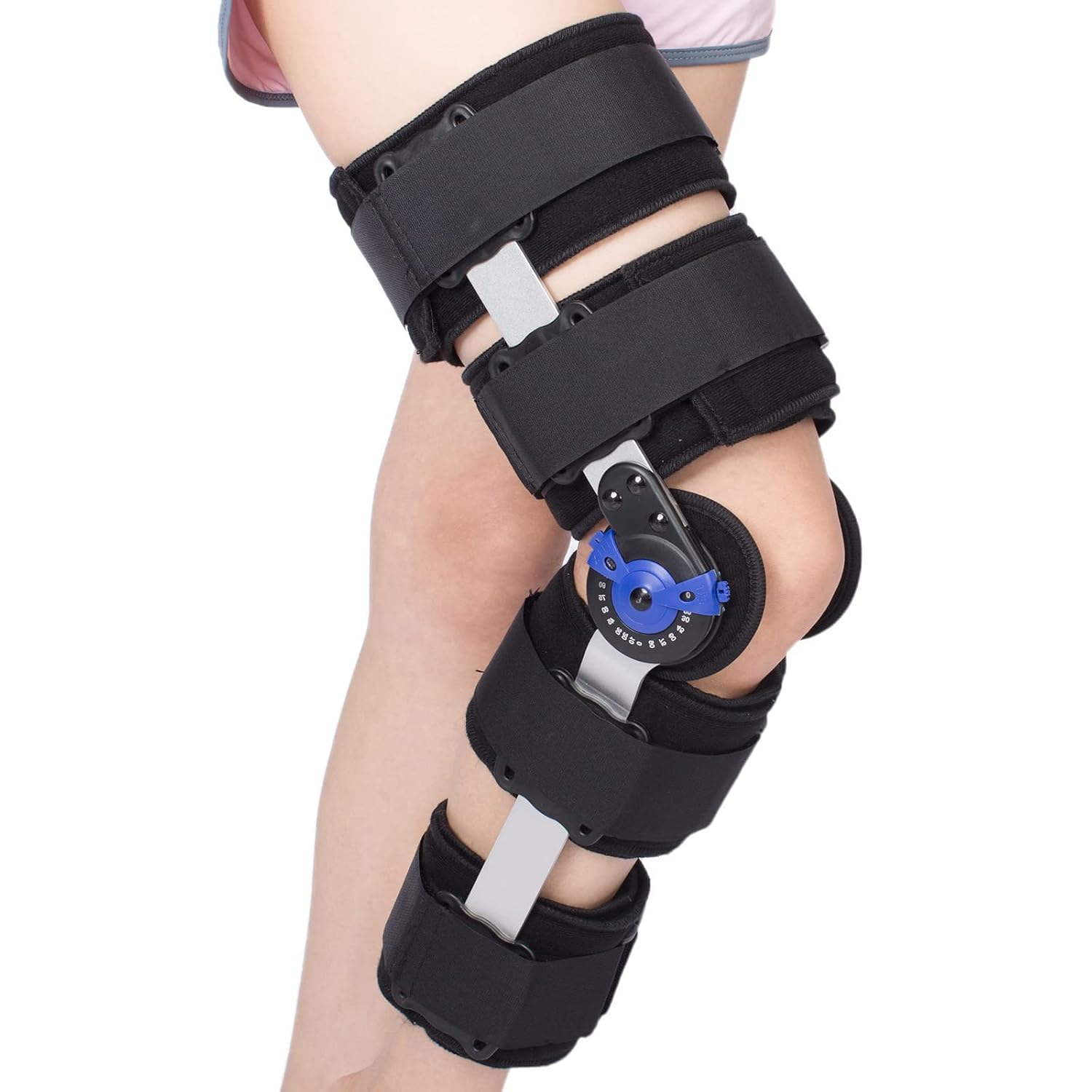 Hinged Knee Brace ROM Post Op Knee Immobilizer Adjustable with Side Leg Stabilizers for Men and Women for Meniscus Tear, Arthritis, ACL, PCL, Osteoarthritis, Orthopedic Rehab (Black)
