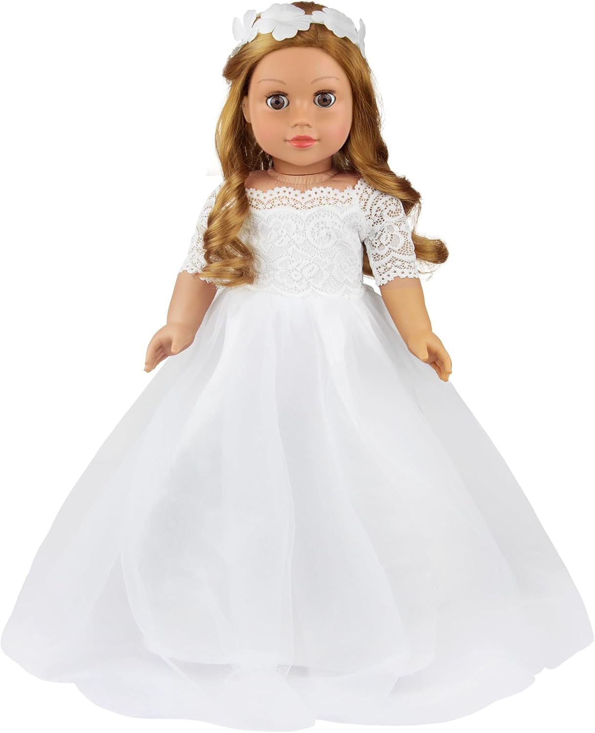 ZITA ELEMENT 2 Piece 18 Inch Doll Clothes Outfits Little Angel - White Satin and Tule Holy First Communion Dress with Hairband Gift for Girls (Doll not Included)