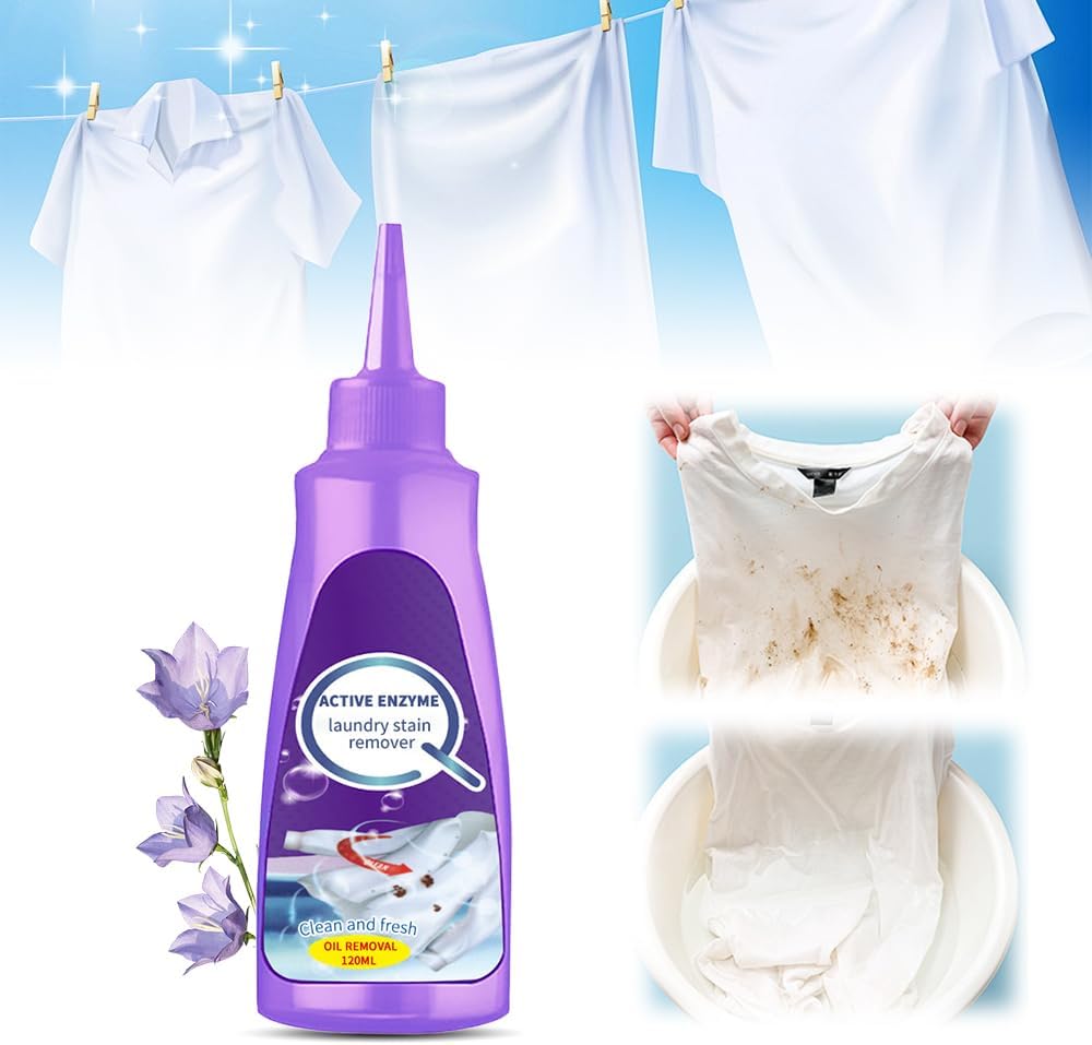 Active Enzyme Laundry Stain Remover for Clothes, 2024 New White Shirt Garment Stubborn Stain Cleaner Oil Remover, Active Enzyme Clothing Stain Remover Collar Stain Removal Spray (1, 1 Pcs)