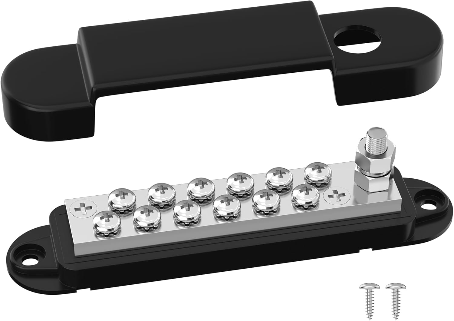 Marine Bus Bar 12V 150A Power Distribution Block 1/4" Stud & 12 x #8 Terminal Screws 12 Volt DC Ground Battery Bus Bar for Boat Automotive Solar Wiring
