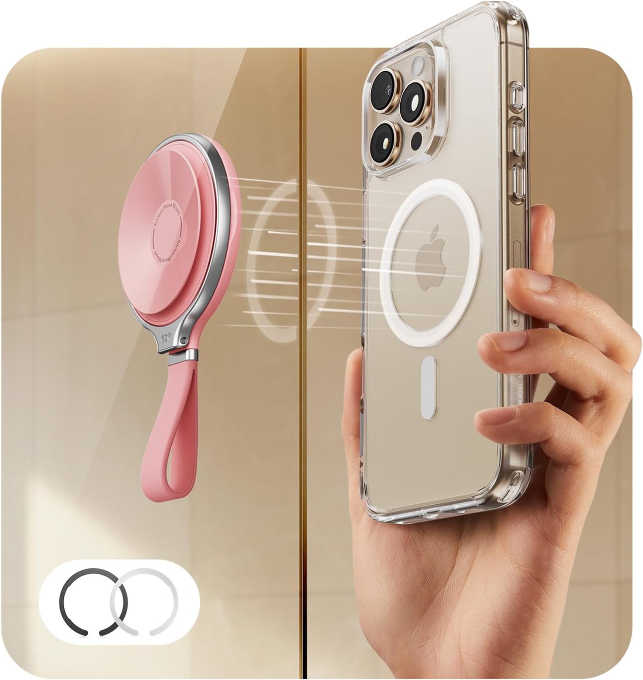 ESR for MagSafe Suction Mount, Sticky Phone Grip, Magnetic Phone Suction Grip, Silicone Suction Cup Phone Mount, Hands-Free Mirror Phone Holder for iPhone 16 15/Android/S25, TikTok/Video/Selfies, Pink