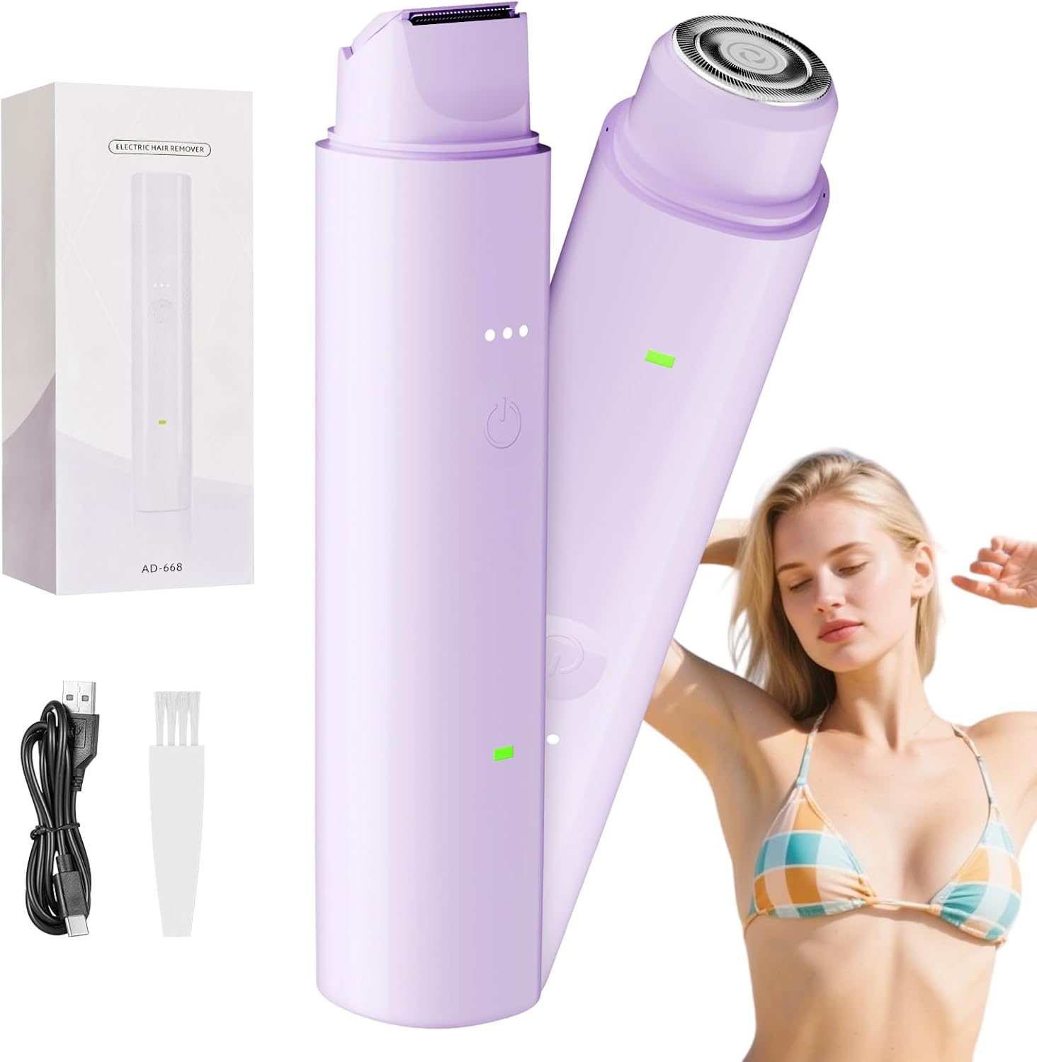 2025 New Glow Aura Womens Shaver,2 in 1 Double Head Bikini Trimmer Women,USB Rechargeable Waterproof Bikini Trimmer Women,Wet & Dry,for Face Body Armpit Bikini Leg Hair Removal