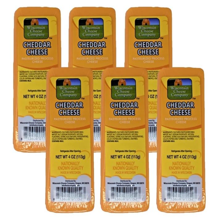 Wisconsin Cheese Company - 100% Wisconsin Cheddar Cheese | Pack of 6 Blocks (4 oz. Each) | Great for Charcuterie Boards