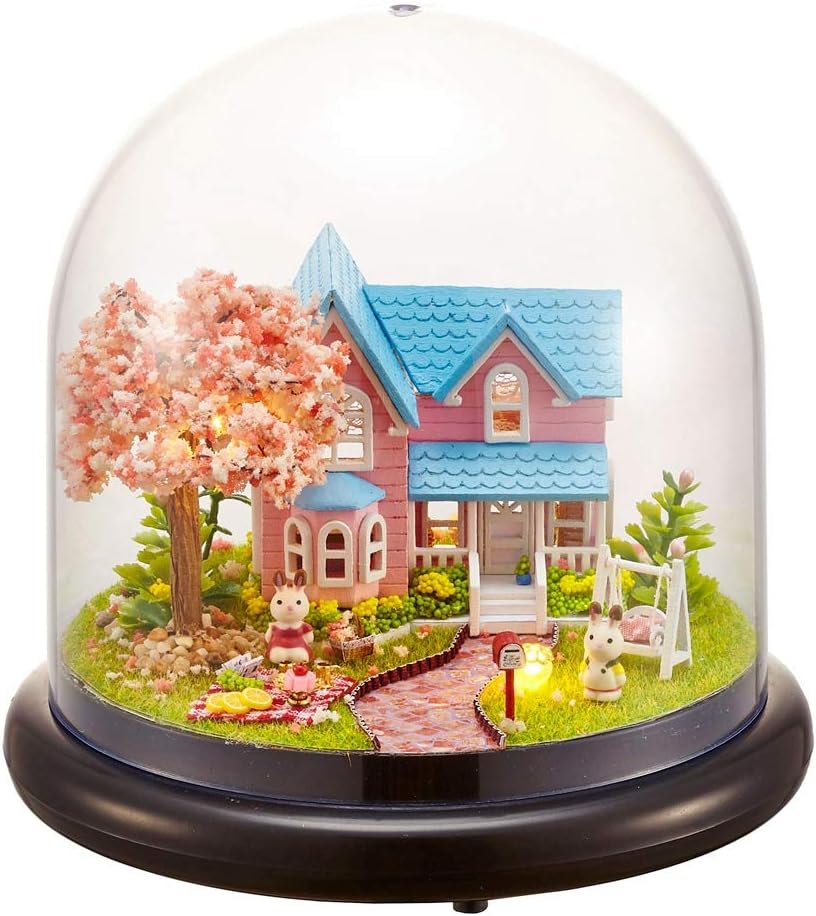 DIY Dollhouse, Dollhouse Miniature Kit with Dust Cover, Miniature House Kit to Build, Gifts for Friends Parents, (Cherry Blossom Promise)