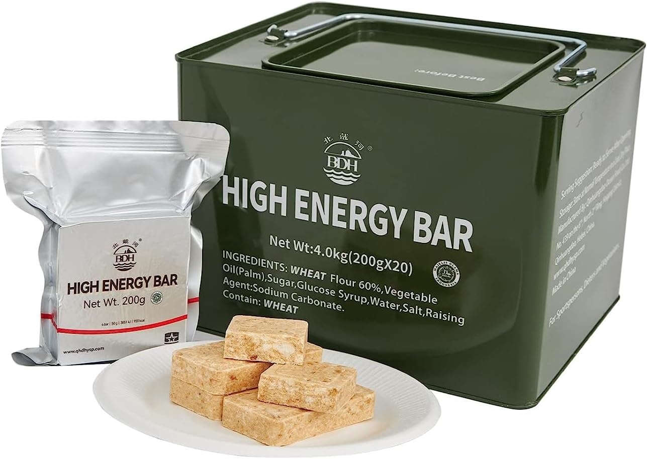 Emergency Food Rations Meal Ready To Eat, Long Self Life 19000 Calorie Survival Tabs Perfect for Camping, Hiking, Army Outdoor Disaster, 20 Pack with Tin Box