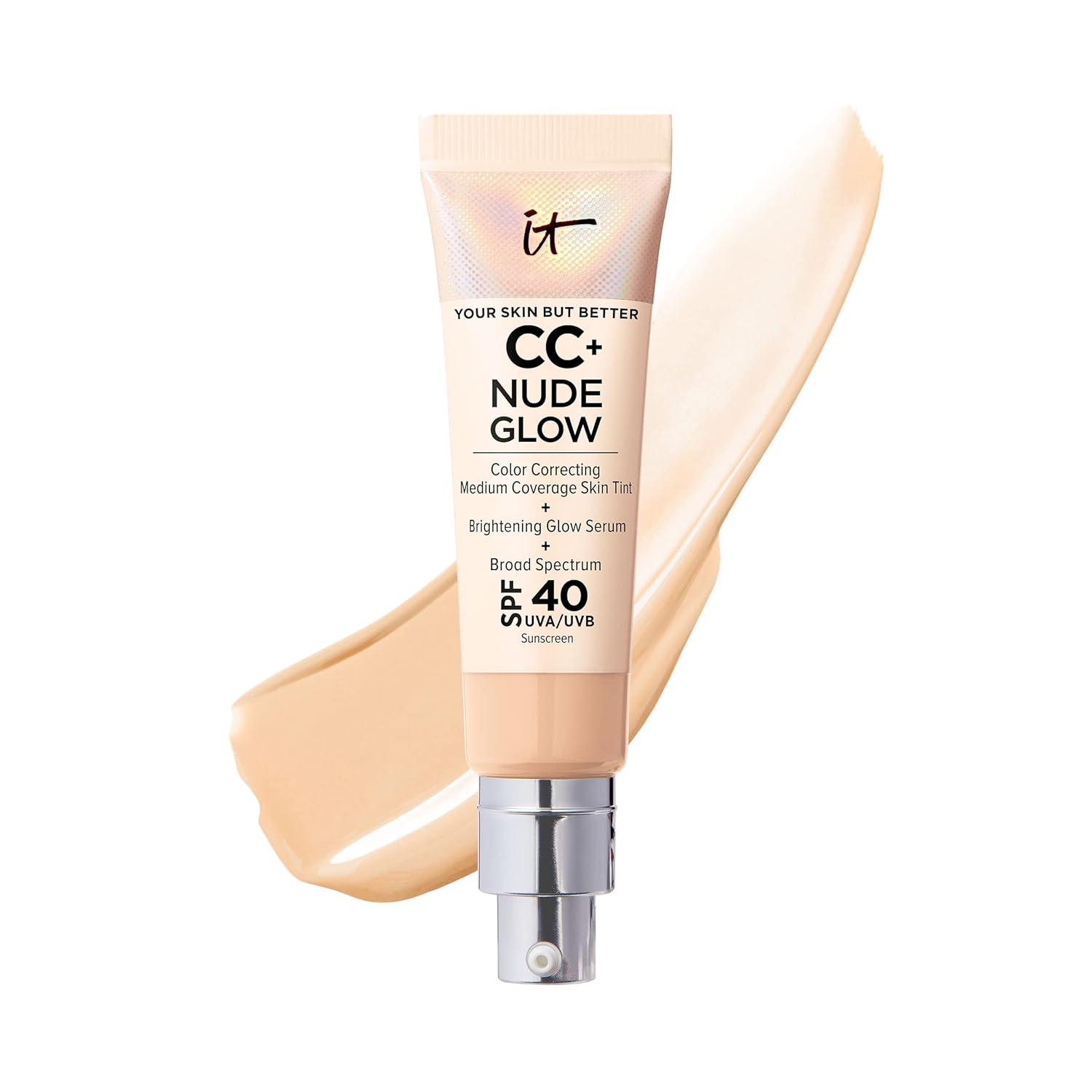 IT Cosmetics CC+ Nude Glow - Lightweight Foundation & Brightening Glow Serum with SPF 40, Medium Coverage, Formulated With Niacinamide & Hyaluronic Acid, For All Skin Types, 1.08 fl oz