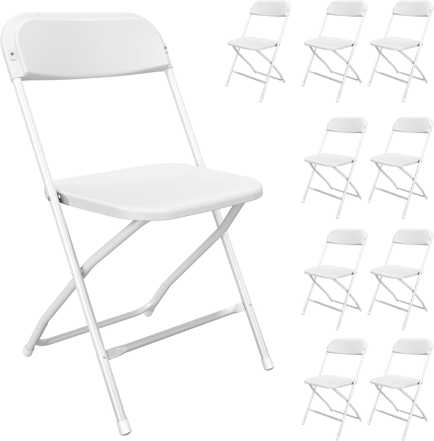 10 Pack White Folding Chairs, Portable Party Chairs, Plastic Folding Chair,Stackable Commercial Seats with Steel Frame for Office Wedding Party Patio Dinning Events, 350lbs Capacity