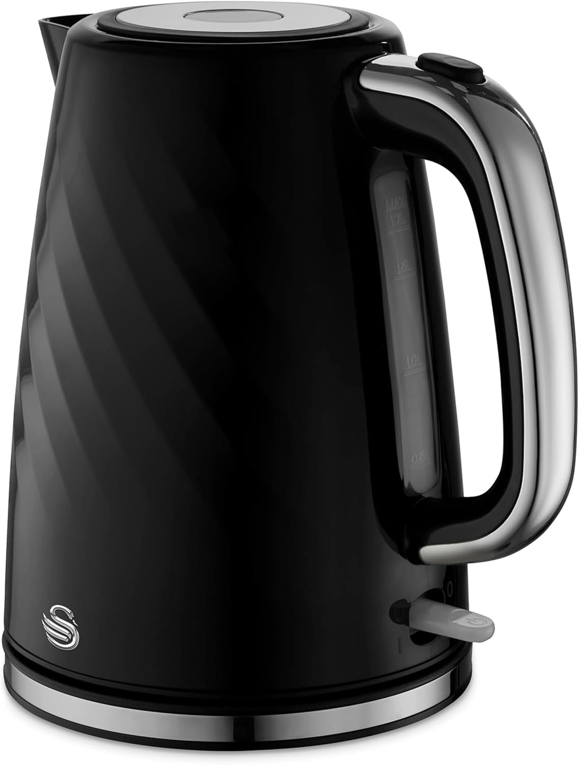 Swan SK14611BLK Windsor Rapid Boil Kettle with Removable Limescale Filter, Boil Dry Protection and Hidden Cord Storage, 1.7L, 3KW, Black