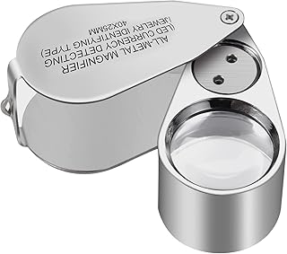 40X Full Metal Illuminated Jewelry Loop Magnifier, XYK Pocket Folding Magnifying Glass Jewelers Eye Loupe with LED(LED Currency Detecting/Jewelry Identifying)