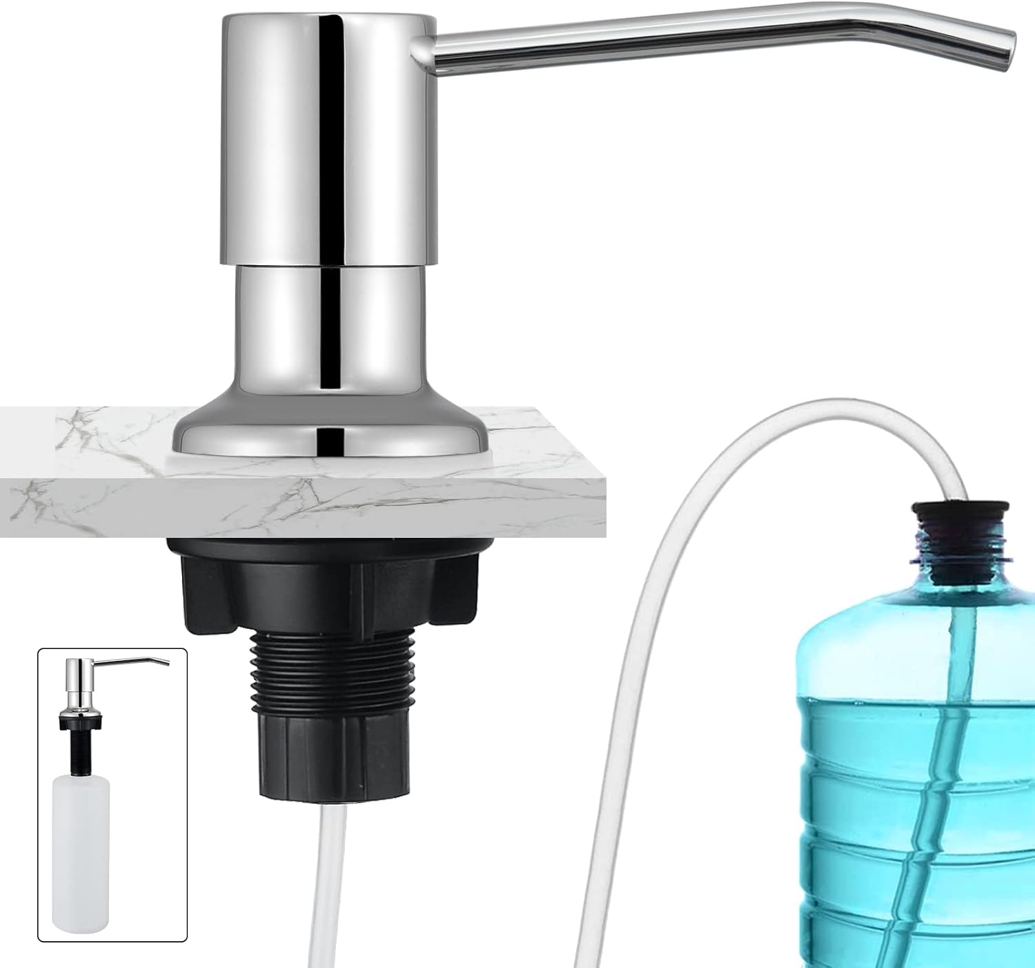 CREA Kitchen Sink Soap Dispenser Built in Counter top Soap Dispenser Pump in Stainless Steel with 17 OZ PP Bottle and 39" Extension Tube Kit, Refill from The Top, Polish Chrome