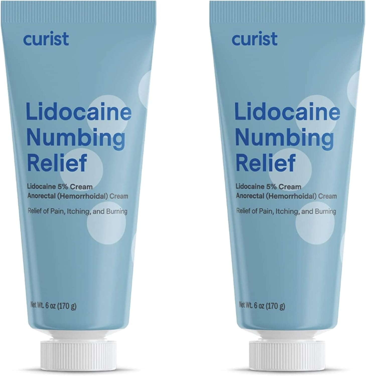 Curist 5% Lidocaine Cream Maximum Strength Topical Pain Relief OTC - 12 oz (Pack of 2) XL Tube 5 Percent Lidocaine Numbing Cream to Numb Effectively (2 Pack - 6 oz Tube)