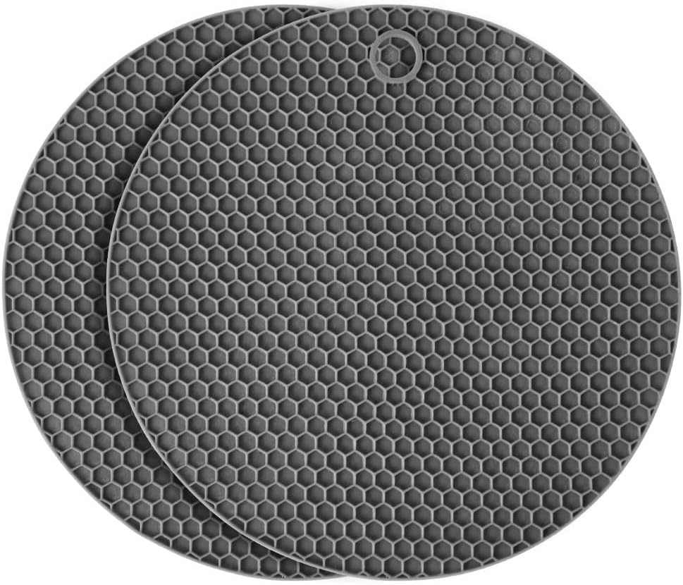 Flintronic Silicone Trivet for Hot Pans, 2 Pack Multipurpose Heat Resistant Mat, Flexible Silicone Trivets Pot Coaster, Heatproof Round Pot Holder for Kitchen Cooking Dining (Gray)