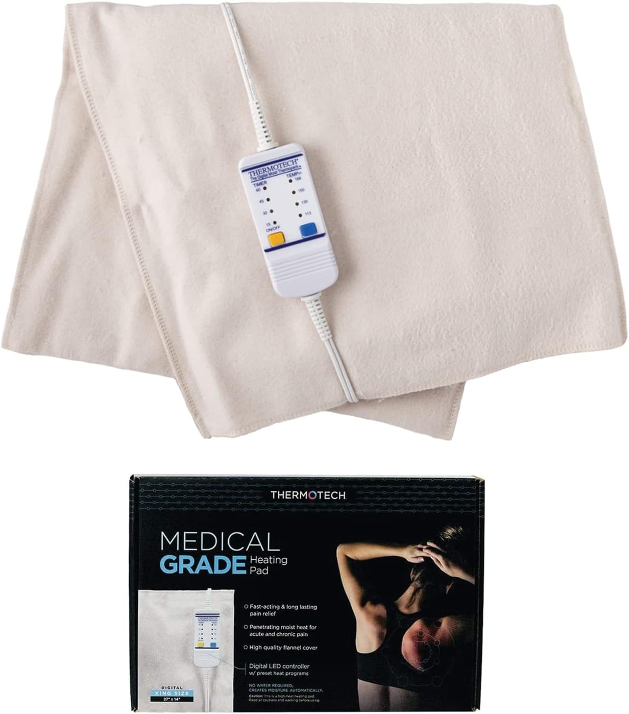 Medical Grade Heating Pad with Automatic Moist Heat by Thermotech, High-Heat Heating pad for Back Aches, Muscle Relief and Cramps - 2nd Gen Version (Extra Large King Digital - 26" by 14")