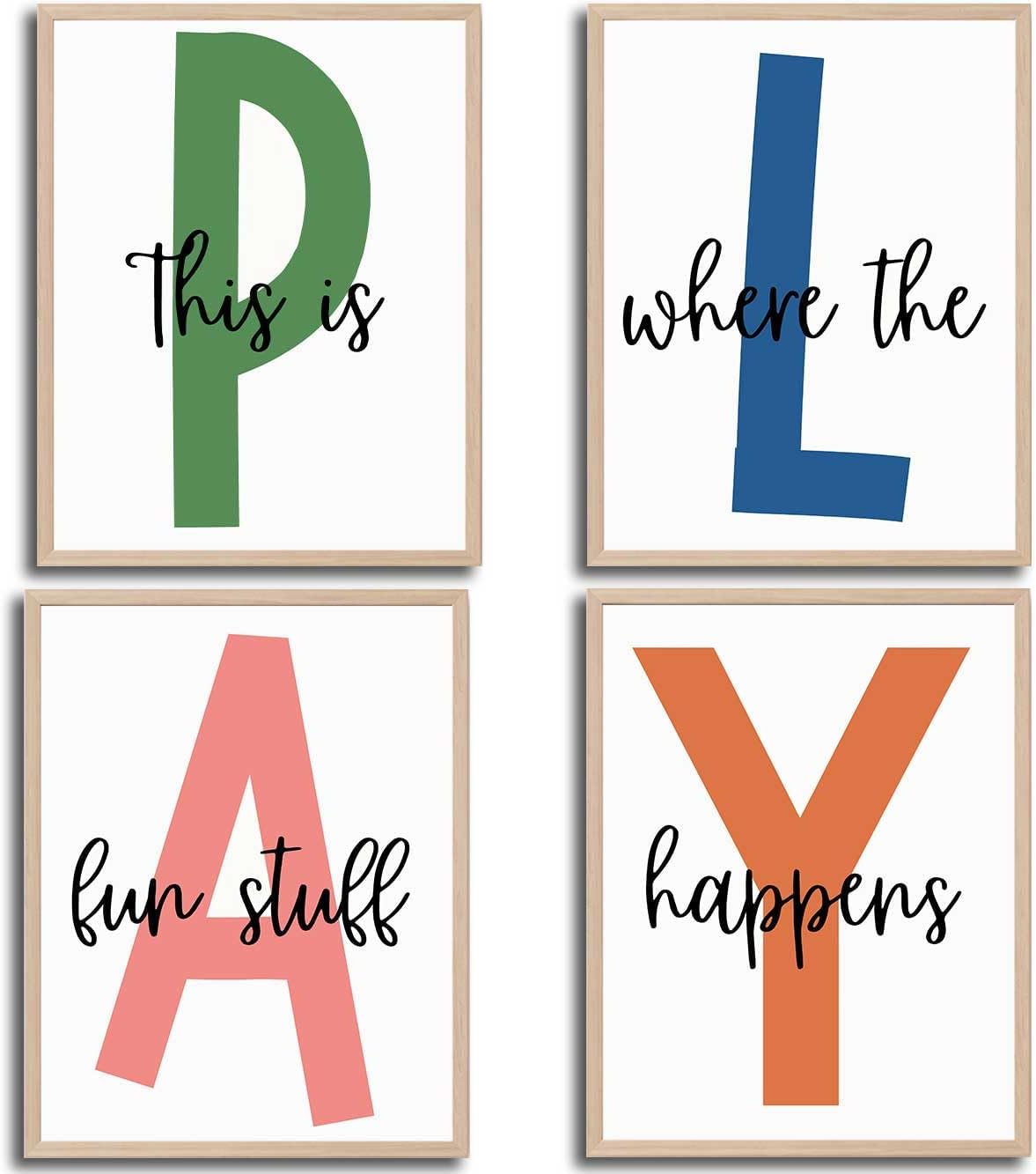 4Pcs Kids Playroom Wall Art Childrens Playroom Canvas Posters Prints Boy Kids Room Let's Play Wall Decor Pictures Toddler Nursery Bedroom Artwork Decoration (Playroom, 12x16in3pcs poster)