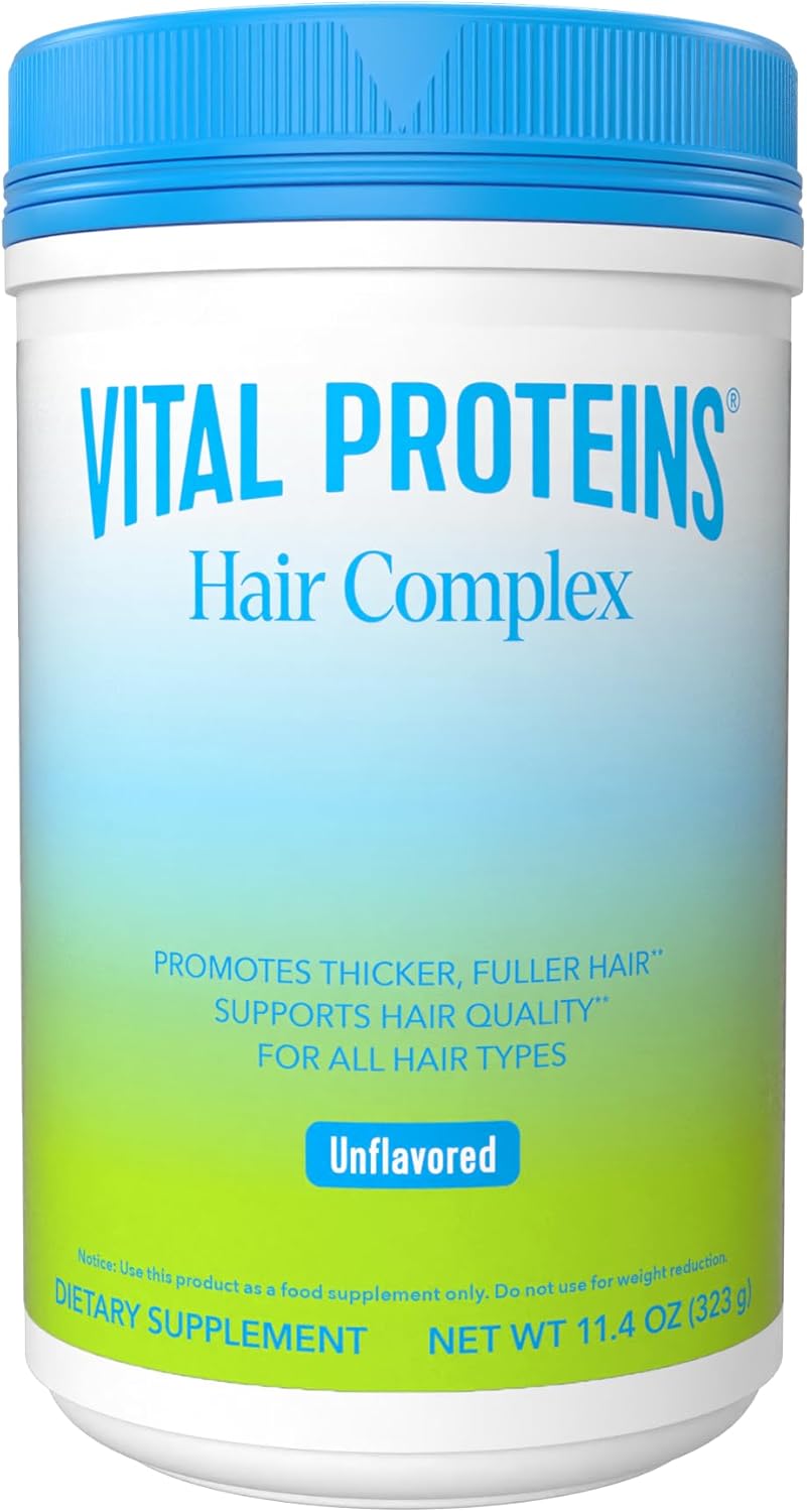 Vital Proteins Collagen Peptides + Biotin 10000mcg Hair Complex, Hair Growth Supplement - Clinically Studied Lustriva to Promote Thicker Fuller Hair, 20g Unflavored Collagen for Women 11.4oz Powder