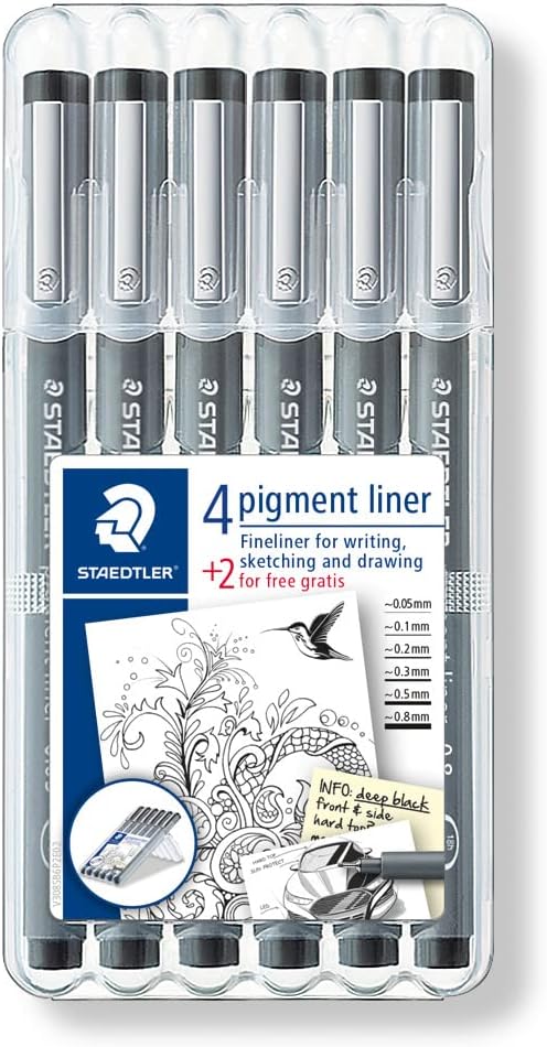 STAEDTLER Pigment Liner Bonus Sketch Set of 6 Liners for the Regular Price of 4(2 free), 308 SB6P