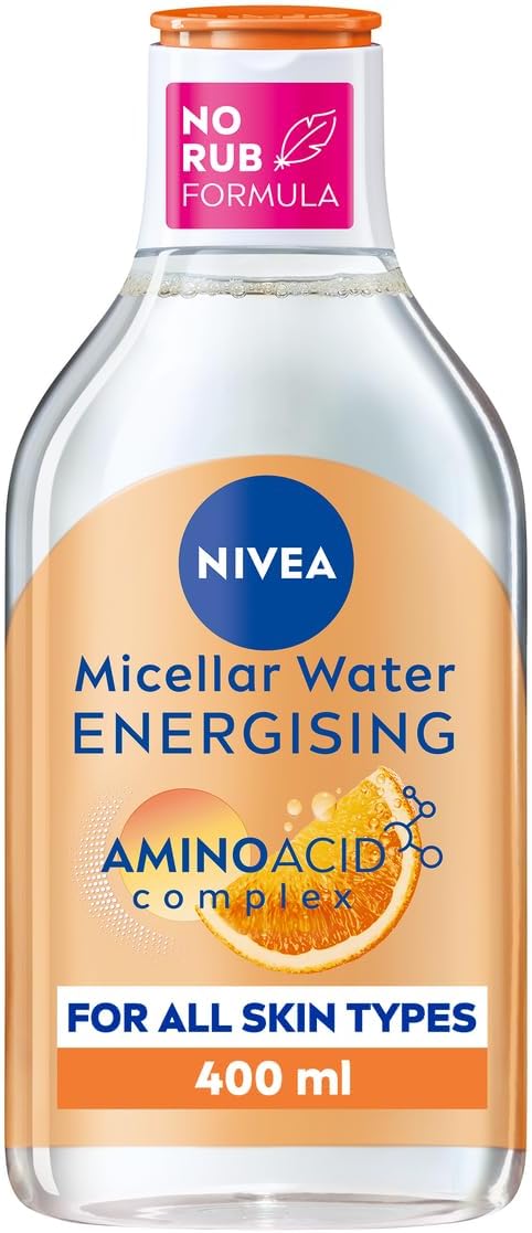 NIVEA Micellar Water Energising (400ml), Micellar Cleansing Water with Amino Acid Complex + Vitamin C, Vitamin B3 and Cranberry Extract, Effective Make-Up Remover